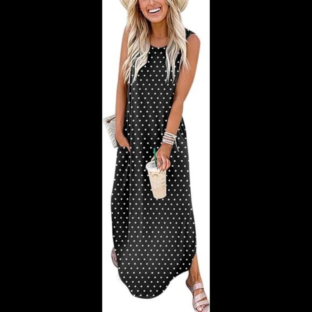 Women's Casual Loose Sundress Sleeveless Split Maxi Long Summer Shirt Dress